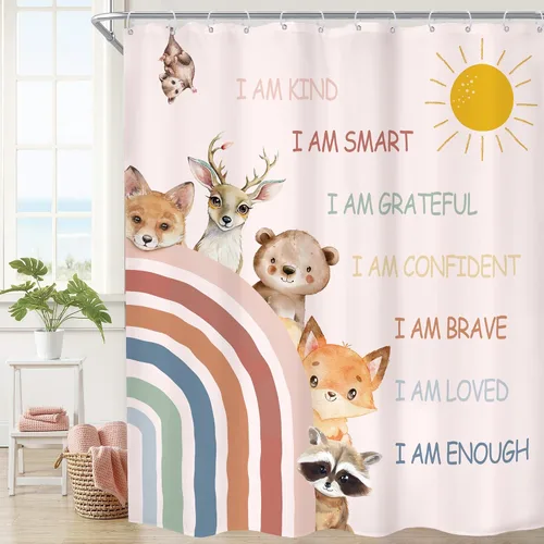 Miniatura 11 de Cortina de ducha infantil boho con arco iris, 60 pulgadas de ancho x 72 pulgadas de alto, citas inspiradoras, abstracto, motivacional, positivo