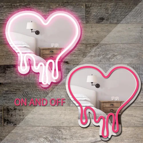 Miniatura 3 de DECANIT Letrero de Neón de Corazón - Decoración de Pared que Derrite el Corazón, Luz LED Alimentada por USB en Rosa, Espejo Decorativo de Pared