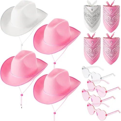 12 sombreros de vaquero con bandana para Halloween, cosplay, disfraz de vaquera, sombrero para boda, novia, dama de honor, hombres y mujeres, rosa,