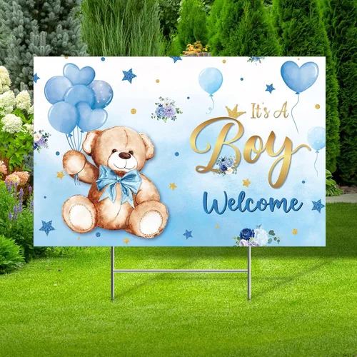 Miniatura 8 de Capoda Letrero de Jardín para Baby Shower con Estaca Letrero de Jardín de Revelación de Género Elefante Azul Rosa Decoración de Césped Niño Niña Oso