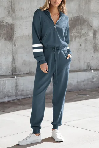Miniatura 168 de PRETTYGARDEN Conjunto de suéter de 2 piezas para mujer, sudadera con cremallera, pantalones deportivos, ropa casual