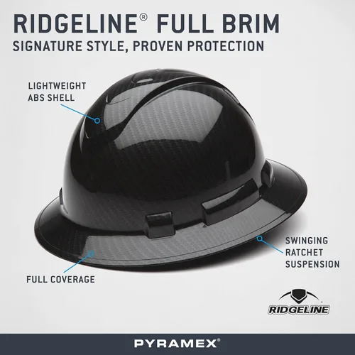 Miniatura 5 de Pyramex Ridgeline - Casco duro de ala completa con trinquete de 4 puntos, patrón de grafito negro brillante