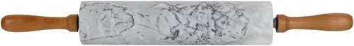 Miniatura 4 de Home Basics Rodillo de piedra de mármol blanco con asas de madera de fácil agarre y soporte de exhibición de cuna de madera, pesado y sólido
