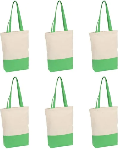 Miniatura 10 de Azuca Bolsa de lona de algodón resistente de 12 onzas con refuerzo inferior, bolsa de compras para la playa, 17 x 14 x 4 pulgadas, paquete de 6