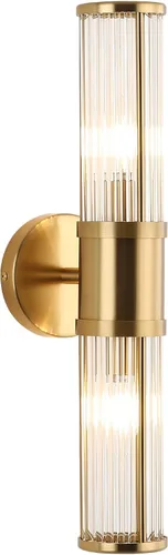 Miniatura 8 de Moderna lámpara de tocador de latón cepillado, aplique de pared con doble varilla de vidrio para baño, base de candelabro E12, iluminación de Latón