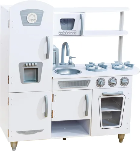 KidKraft Cocina de madera vintage con máquina de hielo y teléfono de juego, color blanco