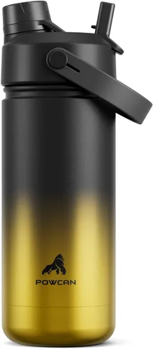 Miniatura 45 de POWCAN - Botella de agua con aislamiento de 18 onzas, con tapa de boquilla y pajilla 2 en 1, fría 24 horas, a prueba de fugas, apta para portavasos