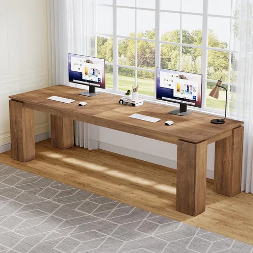 Miniatura 3 de Tribesigns Escritorio de madera para dos personas de 86 pulgadas, moderno escritorio doble para computadora, mesa de estación de trabajo extra larga