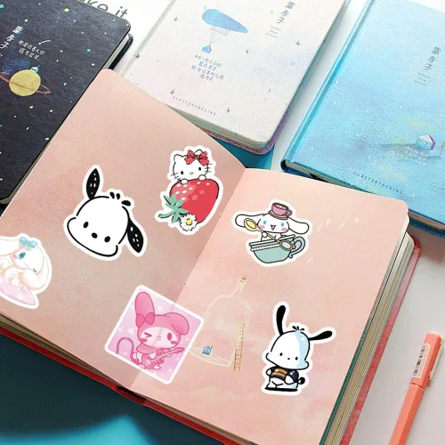 Miniatura 7 de JXJMYU 50 calcomanías Kawaii Sanrio Kuromi Melody Cinnamoroll para monopatín, maletero, laptop, botellas de agua para automóvil, adolescentes, niños