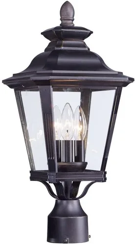Maxim 1130CLBZ Knoxville - Soporte para poste/poste de cristal transparente para exteriores, 3 luces, 120 vatios totales, 20 pulgadas de alto x 9