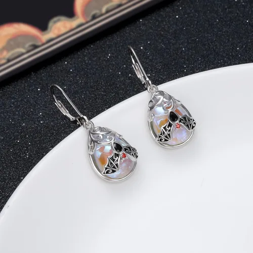 Miniatura 64 de Aretes colgantes de filigrana de plata de ley 925, margarita, loto, flor de rosa, piedra lunar, lágrima para mujer, nudo celta infinito, margarita