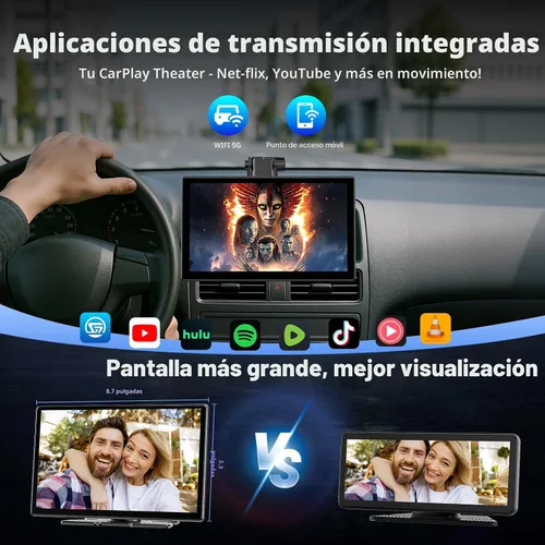 Miniatura 2 de Volam Pantalla Carplay de 9 pulgadas con Net-Flix YouTube y cámara de respaldo AHD Pantalla Android Auto inalámbrica mejorada Caja de video portátil