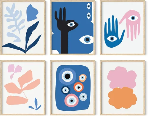 Miniatura 12 de HAUS AND HUES Arte abstracto para pared, juego de 6 arte moderno japonés para pared, decoración de pared estética, póster de mariposa y luna, obra