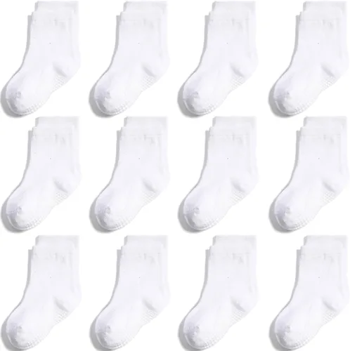 Miniatura 39 de Calcetines antideslizantes con agarre para tobillos, paquete de 12 unidades para niños pequeños, niños y niñas, lindos calcetines de algodón