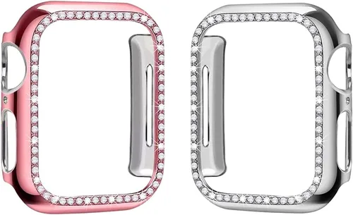 Miniatura 8 de Paquete de 2 fundas brillantes para Apple Watch de 1.732 pulgadas (Serie 6/5/4/SE) con protector de pantalla, cubierta de diamantes de cristal