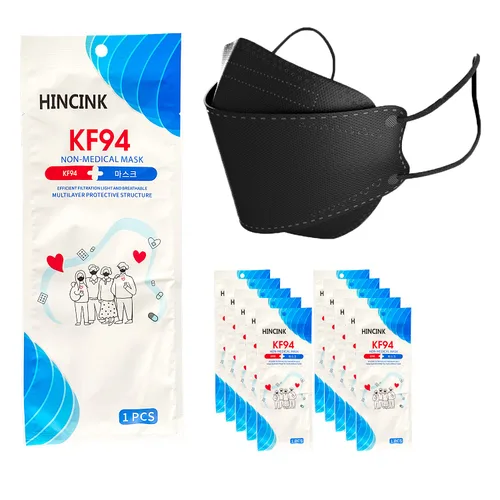 Miniatura 22 de [Paquete de 30] Mascarillas Kf94 negras [empaquetadas individualmente], unisex, máscara de 4 capas, estilo triple plegable para adultos y mayores