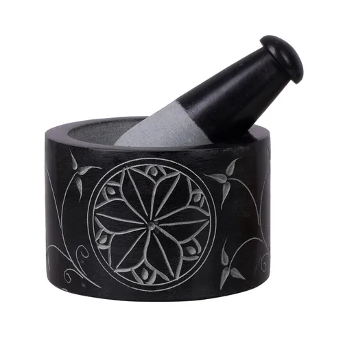 Miniatura 12 de Mortero y mortero, hecho de piedra dura pulida resistente, molinillo de piedra natural para especias, pastas, hierbas, condimentos, etc.