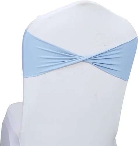 Miniatura 24 de MDS Paquete de 100 bandas de elastano para silla, bandas lisas sin hebilla, reutilizables, elásticas, para decoración de bodas, recepciones, Azul