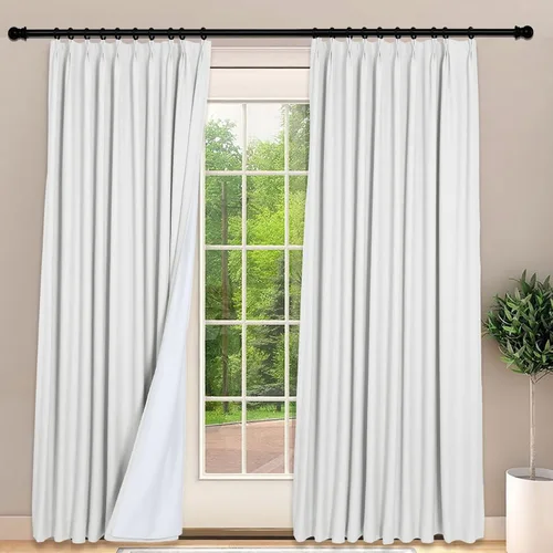 Miniatura 20 de Frelement Cortinas 100% opacas con forro térmico, cortinas de lino para decoración de Navidad, cortinas plisadas con aislamiento térmico