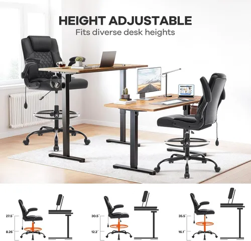 Miniatura 4 de Silla de dibujo de cuero, silla de oficina alta para escritorio de pie, silla de oficina de alto ejecutivo con soporte lumbar inflable, altura