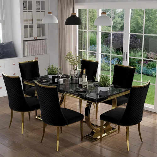 Miniatura 2 de Sillas de comedor, Juego de 4 sillas de comedor, Silla de comedor de terciopelo negro con patas de acero inoxidable dorado