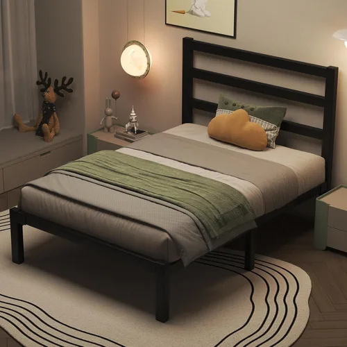 Miniatura 5 de LOEWAY Base de cama de tamaño individual con cabecero y estribo, espacio de almacenamiento debajo de la cama de 12 pulgadas, marco de cama de Negro