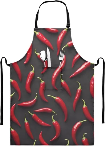Miniatura 23 de GIFTPUZZ Delantal de chef para mujer con lazo largo y bolsillo frontal con correas