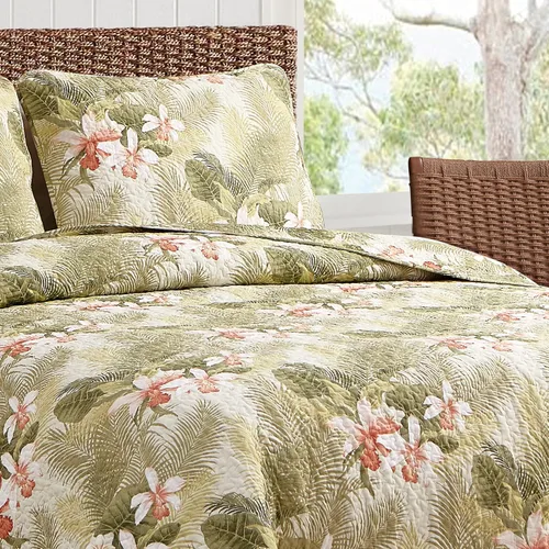 Miniatura 5 de Tommy Bahama - Juego de edredón King, ropa de cama reversible floral con fundas a juego, juego de cama de temporada (verde orquídea tropical, King)