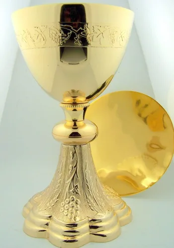 Miniatura 2 de Capilla de la iglesia de uva y trigo dorado dorado cáliz sacerdote y patena regalo pastor de 8 pulgadas de alto