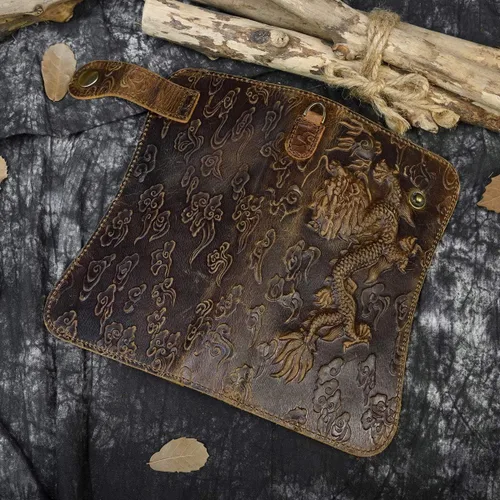 Miniatura 7 de Cartera larga de cuero genuino para hombre, cartera con tarjetero y bolsillo para monedas