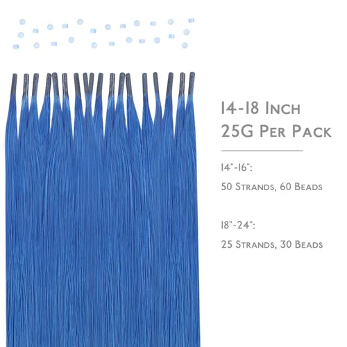 Miniatura 2 de WENNALIFE I Tip - Extensiones de cabello humano, 0.88 oz, 25 s, 14 pulgadas, extensiones de cabello humano Remy azul Itip invisibles, puntas Itips