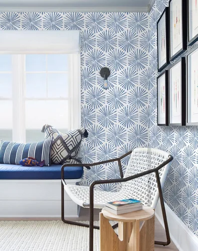 Miniatura 5 de Guvana Papel Tapiz Despegar y Pegar de 17.3''×118'' Papel Tapiz Azul y Blanco Geométrico Moderno Papel de Contacto para Baño Dormitorio Rayado Papel