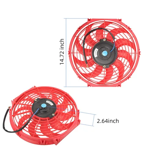 Miniatura 4 de Ventilador delgado de 12 pulgadas de empuje y tracción eléctrico de enfriamiento para radiador universal de alto rendimiento de 12V 80W motor