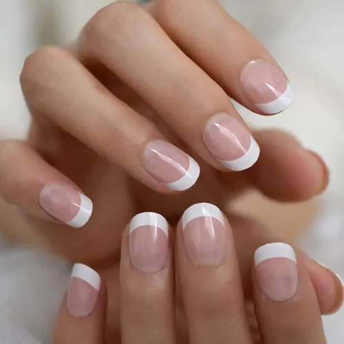 Miniatura 31 de Coolnail Uñas acrílicas clásicas a presión con flores cortas, uñas cuadradas de diseño natural, uñas postizas con purpurina para uso diario