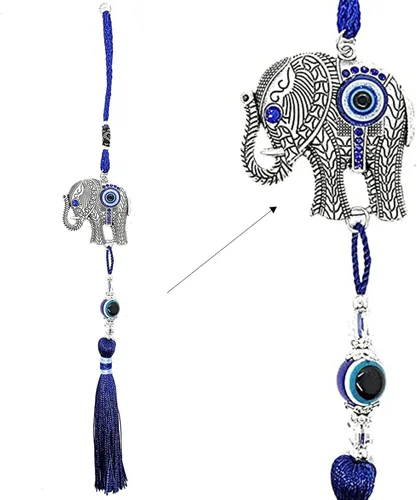 Miniatura 11 de LUCKBOOSTIUM Adorno único y elegante de elefante feliz con cristal azul y borla colgante de protección espiritual para la salud y la buena suerte
