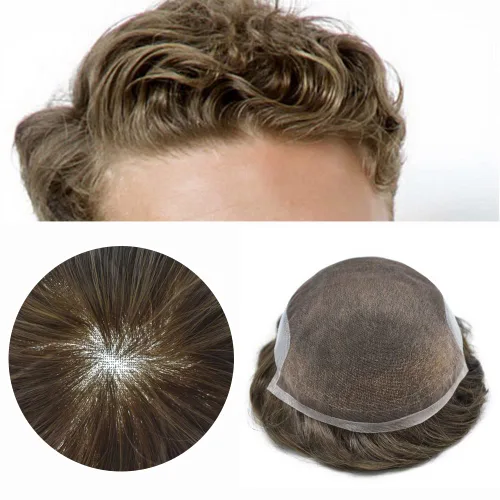 Miniatura 3 de Pieza de pelo para hombre Toupee Real Human Hairpiece Soft Lace Hair System Mens Hair Unit Natural Hairline Protesis Capilar Para Hombre 8 ''X10