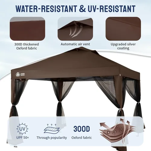 Miniatura 4 de CROWN SHADES Gazebo - Toldo desplegable de 10 x 10 pies con mosquitera, tienda de campaña con 4 cuerdas, 8 estacas, 4 bolsas de arena y bolsa de Café