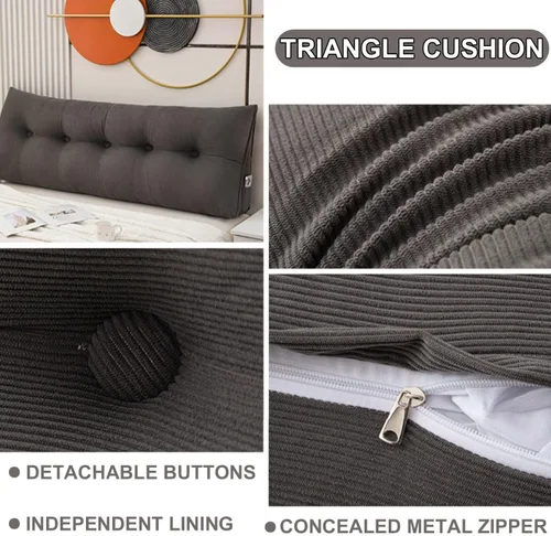 Miniatura 2 de Cojín triangular grande para cabecero de lectura, almohada para reposo en cama, respaldo triangular, respaldo de forro polar, soporte de Gris