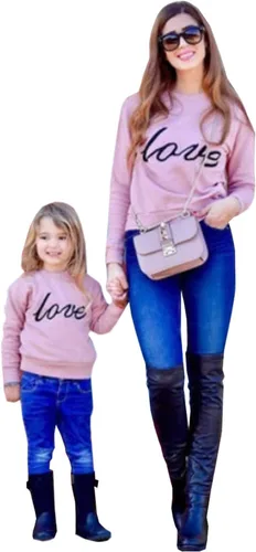 YTBABY Mommy and Me Shirt Love Print Long Sleeve Round Neck Sweatshirt Tops Family Matching Clothes Outfits