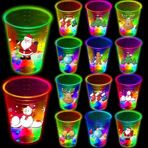 mishunyus 24 piezas de tazas para fiesta de Navidad, tazas temáticas de Navidad con brillo, para suministros de fiesta de Navidad, para diversión
