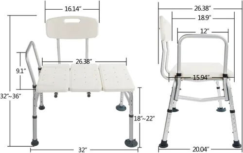 Miniatura 7 de Banco de Transferencia para Tina de Winado con Respaldo y Reposabrazos, Silla de Bañera de Aleación de Aluminio, Soporta hasta 330 libras, Blanco