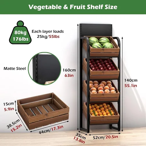Miniatura 2 de Shelves Commercial Supermarket Fruits & Vegetables Shelf, Large Snack Candy Display Rack Onion Potato Stands, 4-Tier Concession Display Stand for
