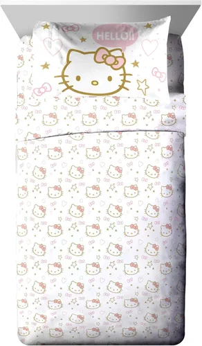 Miniatura 6 de Jay Franco - Juego de edredón individual de Hello Kitty, 5 piezas de ropa de cama que incluye juego de sábanas y fundas de almohada, ropa de cama