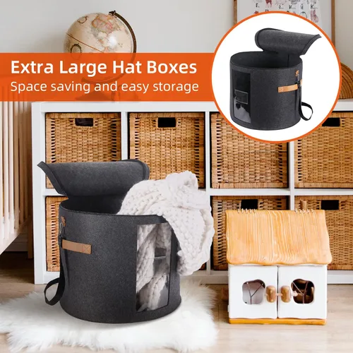 Miniatura 2 de Caja grande para sombreros de 19 pulgadas, cajas de almacenamiento para sombreros para mujeres, grandes y redondas para hombres, cajas plegables