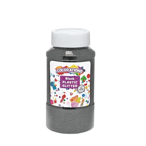 Colorations® Purpurina Negra de Plástico Extra Segura, 1 lb, Frasco Dispensador Fácil, Ideal para Artes y Manualidades, Decoración, Slime, Fiestas