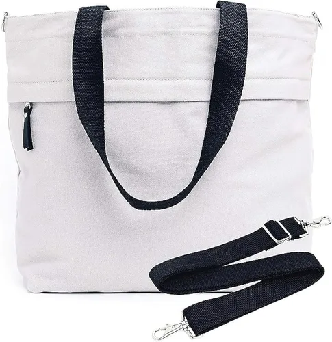 Caldo Canvas Market Tote Bolsa de viaje grande con bolsillo exterior con cremallera y correa de hombro ajustable (anteriormente Abbot Fjord),