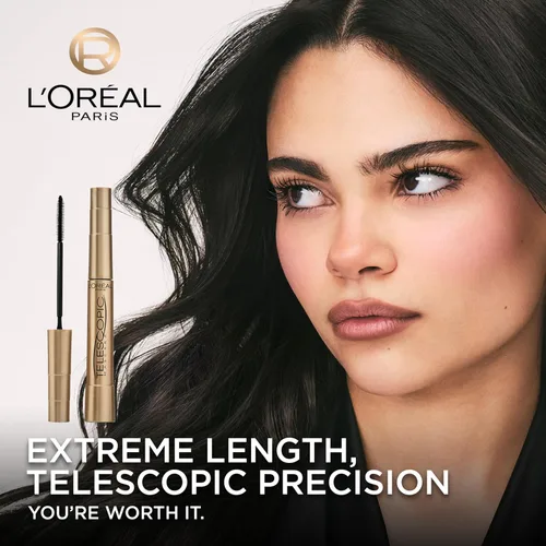 Miniatura 2 de L'Oreal Paris - Máscara de alargamiento de pestañas, maquillaje telescópico original, con cepillo de doble precisión para separar pestañas, lavable