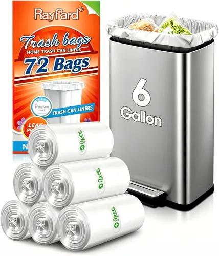 Bolsas de basura pequeñas y fuertes de 6 galones (ajuste de 5.5-6 galones), 72 bolsas de basura de 25 litros para el hogar, oficina, cocina, baño,