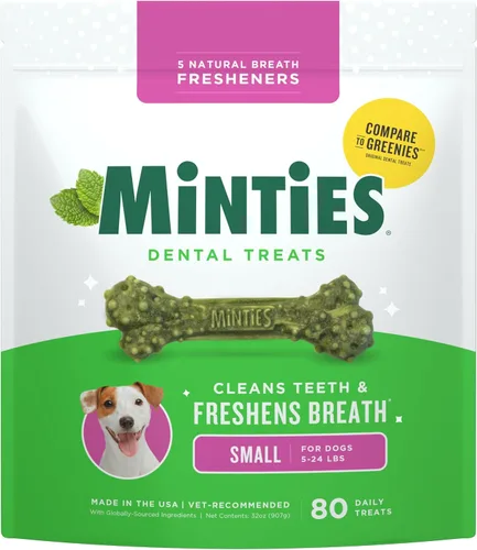 Miniatura 17 de Minties Golosinas dentales en hueso para perros, Golosinas dentales pequeñas para perros, 5-25 libras, Limpian dientes, Combaten el mal aliento