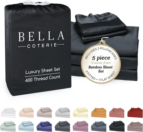 Miniatura 83 de Bella Coterie - Juego de sábanas de lujo de viscosa de bambú para cama tamaño split king 2 sábanas ajustadas para camas Sleep Number y camas 06